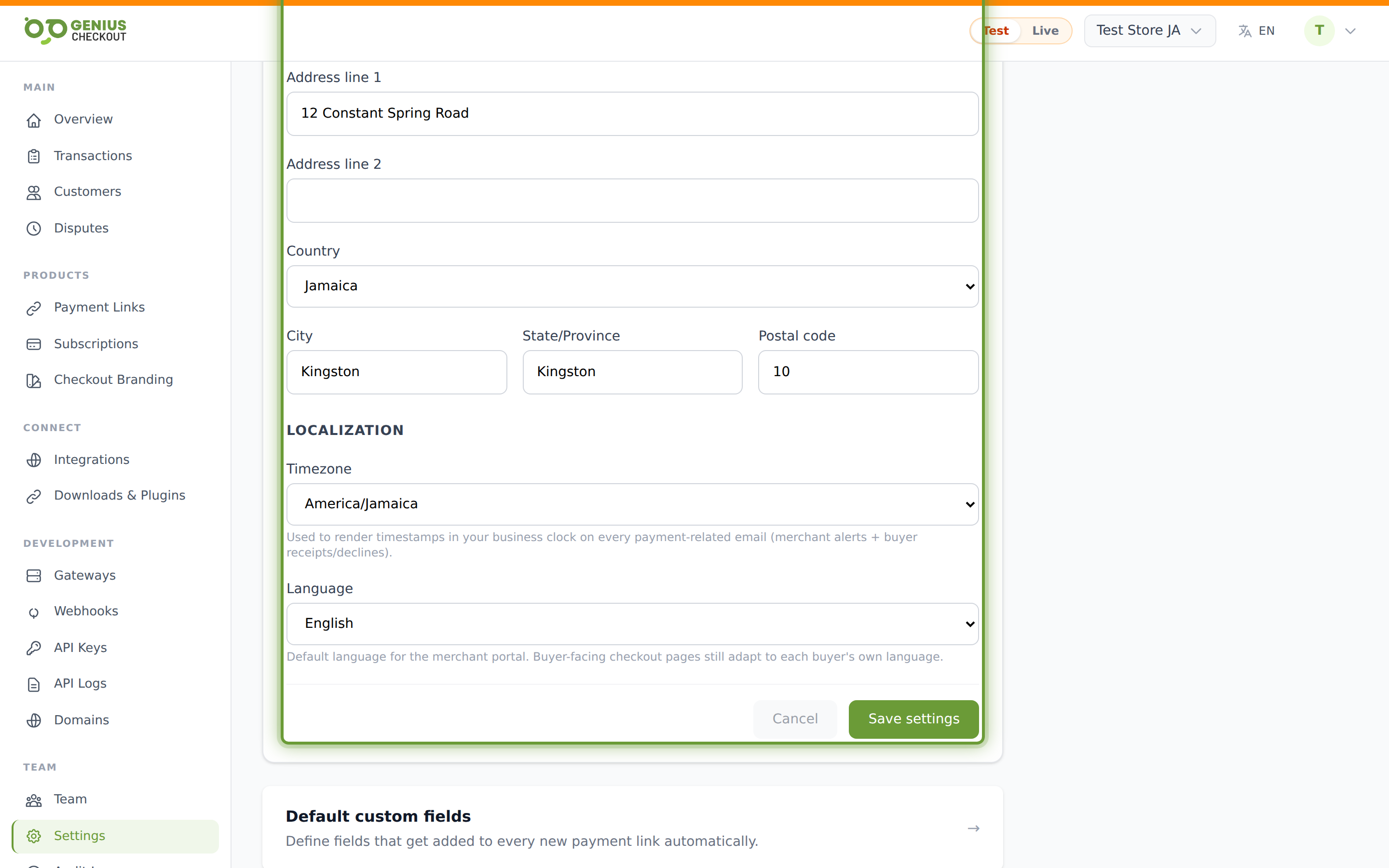 Account Settings scrolled to the Localization section showing the timezone dropdown and related locale fields