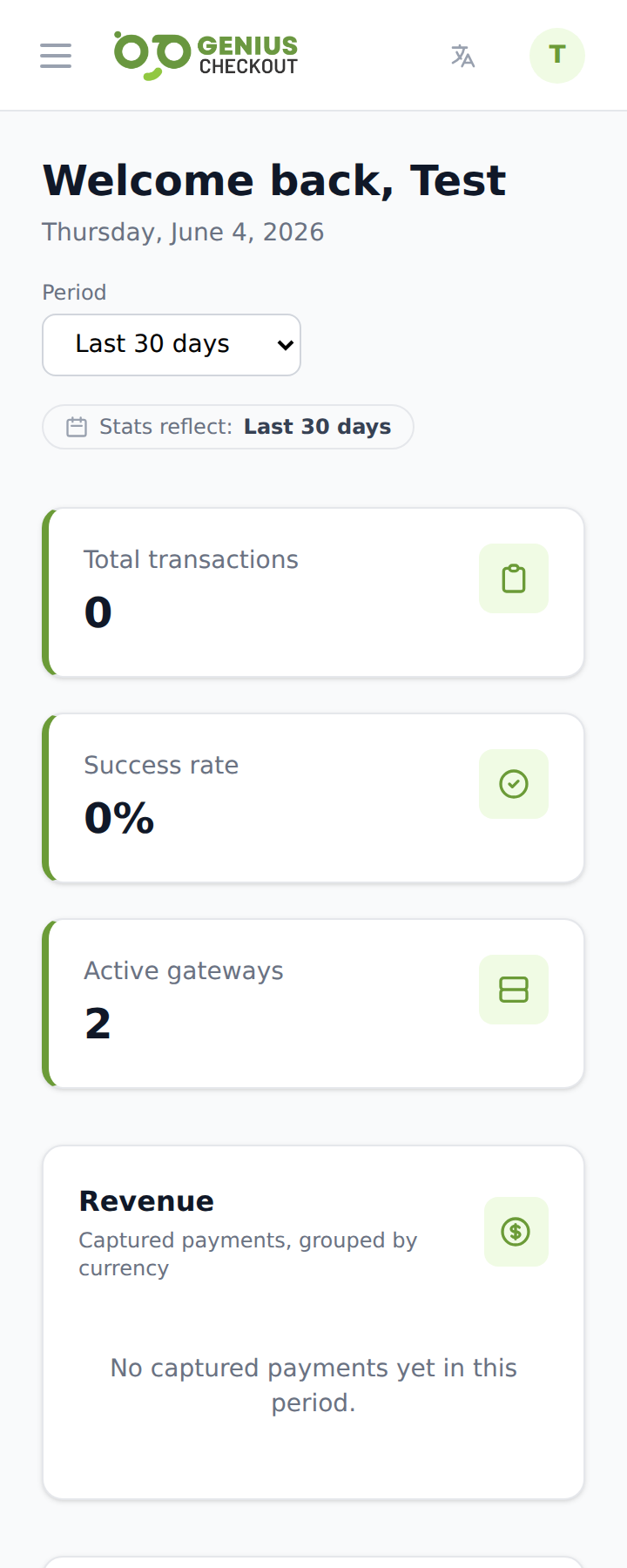Mobile sidebar expanded showing Main, Products, Connect, Development, and Team groups