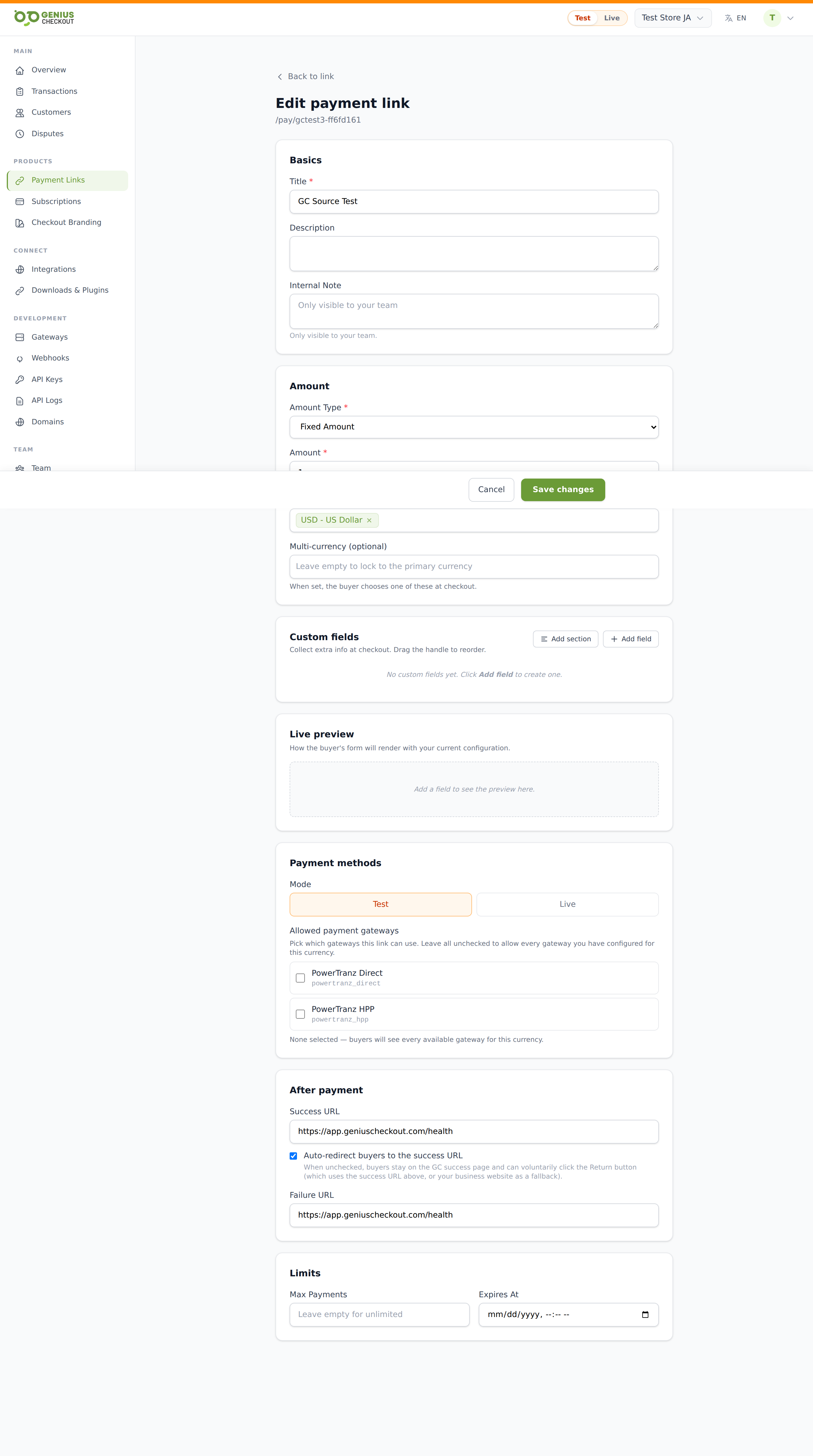 Custom fields editor with several field rows, drag handles for reordering, and the Add field button